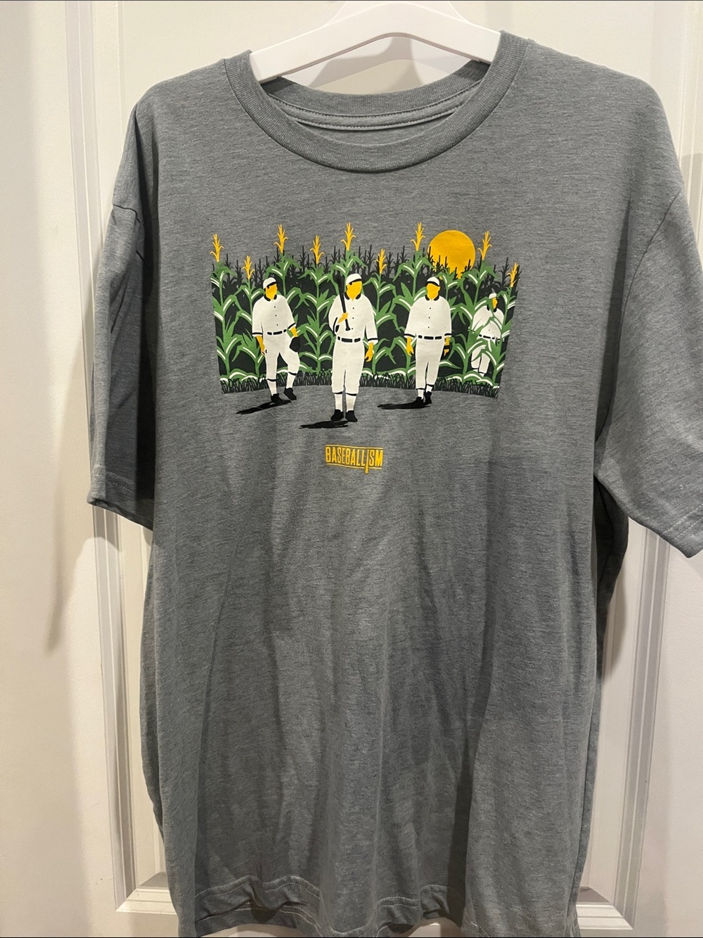 Men’s Gray Graphic Tee with Yellow & Green Illustration Baseballism